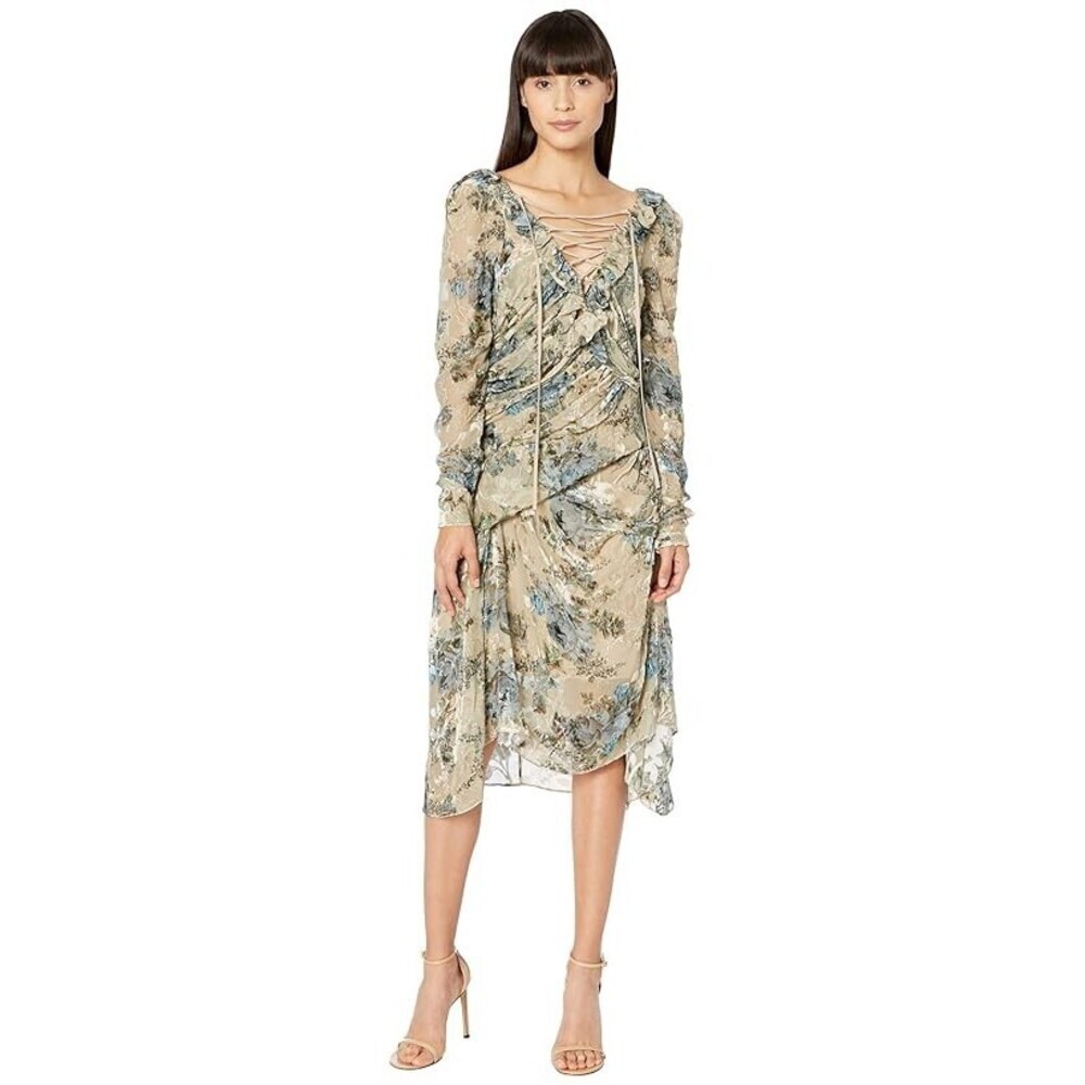 Preen by Thornton Bregazzi Scarlet Dress Womens Large Ivory Bouquet V-Neck RED44
